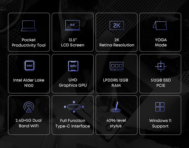 CHUWI FreeBook 2-in-1 laptop-tablet, 512 GB SSD 12 GB LPDDR5, Intel N100/i3 1215U 13,5" IPS FHD-scherm WIFI 6, Windows 11-laptops