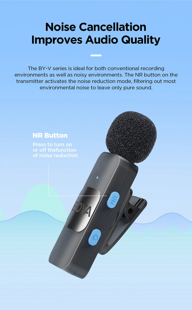 BOYA BY-V Professional Wireless Lavalier Mini Microphone for iPhone iPad Android Live Broadcast Gaming Recording Interview Vlog