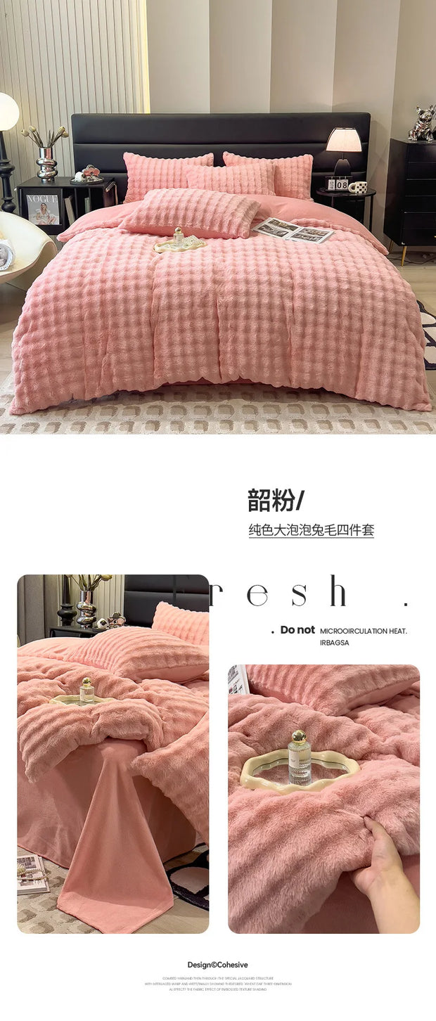 Rabbit Fleece Four-piece Set Milk Fleece Bed Sheet Quilt Cover Winter Thickened Flannel Fleece Double Single Bed Three-piece Set