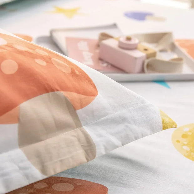 Mushroom Fitted Sheet with 2 Pillowcases Kawaii Star Print Bed Sheet Set Queen for Boys Girls Botanical Deep Pocket Bed Cover