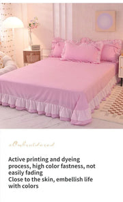 Cute Princess Style Pink Quilt Cover 4-piece Luxury Double Bed Bedding Four-piece Set Duvet Cover Bed Sheet Pillowcase