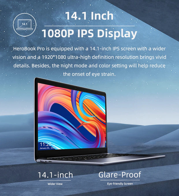 CHUWI 14,1 inch HeroBook Pro FHD-scherm Intel Celeron N4020 Dual Core UHD Graphics 600 GPU 8 GB RAM 256 GB SSD Windows 11-laptop