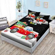 Christmas Fitted Sheet Set Cartoon Santa Claus Mattress Cover With Elastic Twin Full Queen King Size For Kids Boys Bed Linen