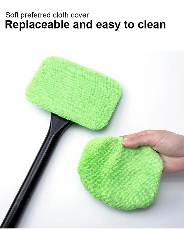 Car Window Cleaner Brush Kit Microfiber Windshield Cleaning Tool Auto Interior Glass Wash Wiper Long Handle Reusable Cloth Pad