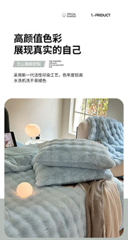 Rabbit Fleece Four-piece Set Milk Fleece Bed Sheet Quilt Cover Winter Thickened Flannel Fleece Double Single Bed Three-piece Set