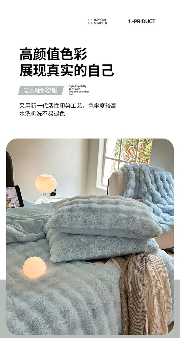 Rabbit Fleece Four-piece Set Milk Fleece Bed Sheet Quilt Cover Winter Thickened Flannel Fleece Double Single Bed Three-piece Set