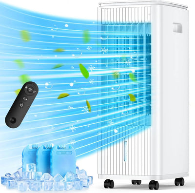 25-INCH Evaporative Air Cooler, Swamp Cooler Air Conditioner w/Double Tanks, Smart Timer, 3 Ice Packs, 60W Windowless Air Condit