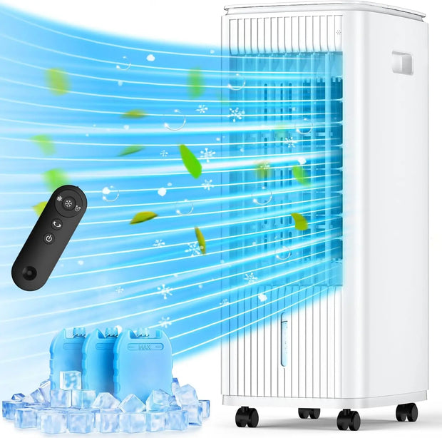 25-INCH Evaporative Air Cooler, Swamp Cooler Air Conditioner w/Double Tanks, Smart Timer, 3 Ice Packs, 60W Windowless Air Condit