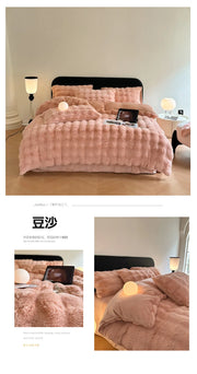 Rabbit Fleece Four-piece Set Milk Fleece Bed Sheet Quilt Cover Winter Thickened Flannel Fleece Double Single Bed Three-piece Set