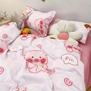 Cute Cherry Bedding Set No Filler Orange Bear Kawaii Duvet Cover Flat Sheet Pillowcase Boys Girls Twin Queen Bed Linen