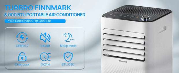 Finnmark 8,000 BTU Portable Air Conditioner, Dehumidifier and Fan, 3-in-1 Floor AC Unit for Rooms up to 300 Sq Ft, Sleep