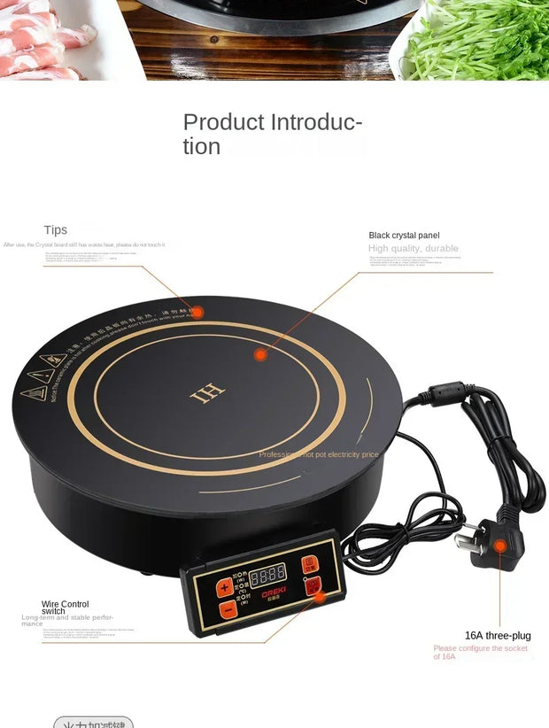 220V OREKI Electric Induction Cooktop with Built-in hob, Round Commercial Grade Cooker for Restaurants with 3000W High Power