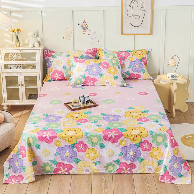 Kawaii Cartoon Pig Flat Sheet Twin Queen for Boy Girl Teen Room Decor Pink Bed Sheet Set 100% Cotton Bed Cover with 2 Pillowcase