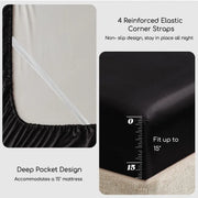 Queen Size Sheets Set, 4 Pcs Silky Bedding Set with 15 Inches Deep Pocket for Mattress (Black)