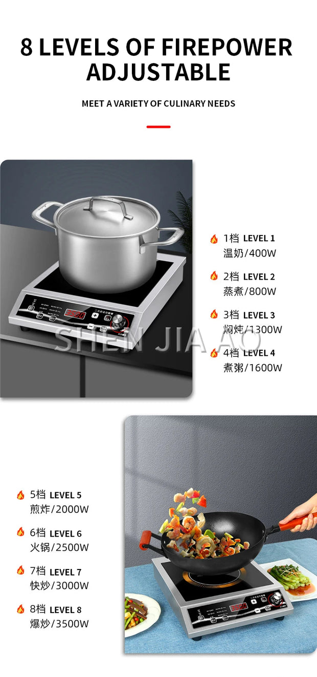 3500W high-power single-head induction cooker button control maximum load-bearing 50KG black crystal panel YS-3505