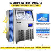 VEVOR Commercial Cube Ice Maker with Water Drain Pump 40/50/60/70 KG/24H Freestanding Auto Clean Liquid Freezer Home Appliance