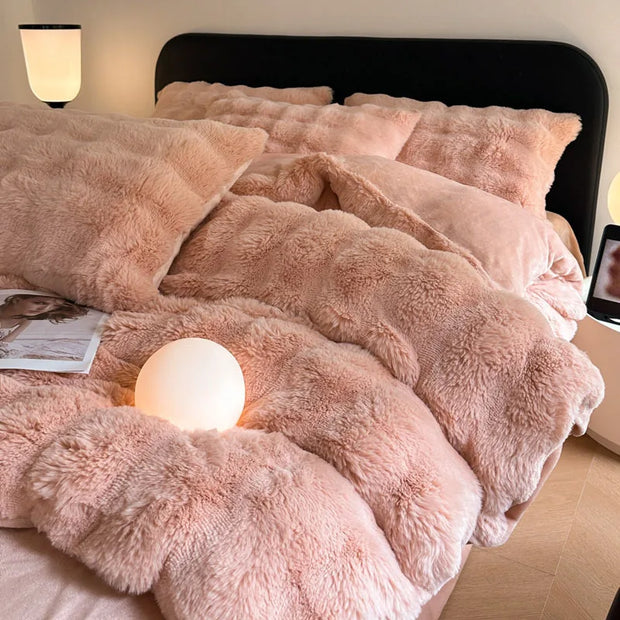 Rabbit Fleece Four-piece Set Milk Fleece Bed Sheet Quilt Cover Winter Thickened Flannel Fleece Double Single Bed Three-piece Set