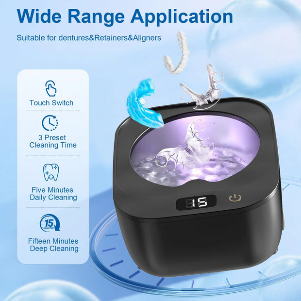 Portable Ultrasonic Cleaner Denture Braces Cleaning 18W High Power 47KHz Ultrasound Washing Noiseless Cleaning Machine for Home