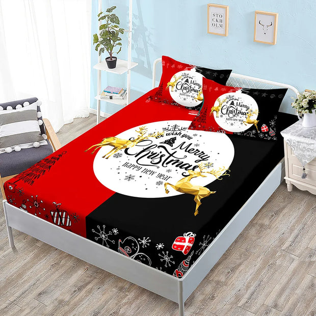 Christmas Fitted Sheet Set Cartoon Santa Claus Mattress Cover With Elastic Twin Full Queen King Size For Kids Boys Bed Linen