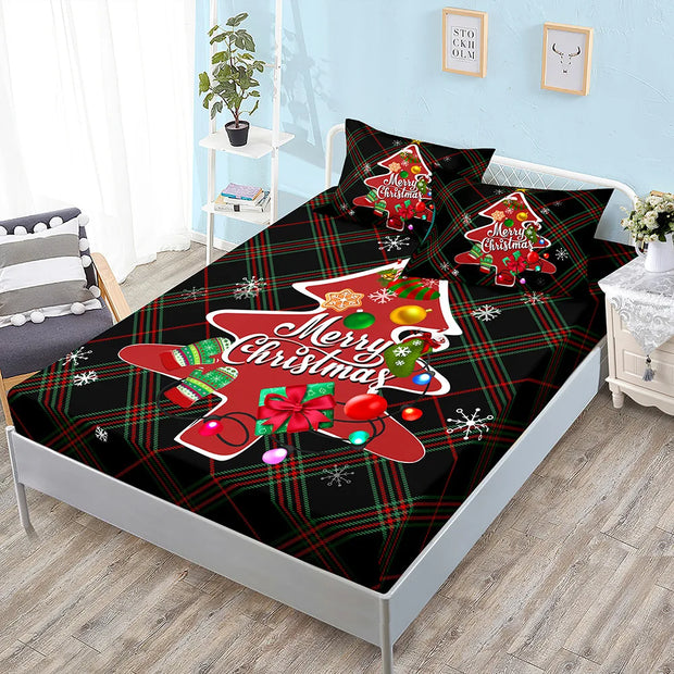 Christmas Fitted Sheet Set Cartoon Santa Claus Mattress Cover With Elastic Twin Full Queen King Size For Kids Boys Bed Linen