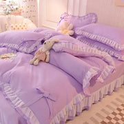 Cute Princess Style Pink Quilt Cover 4-piece Luxury Double Bed Bedding Four-piece Set Duvet Cover Bed Sheet Pillowcase