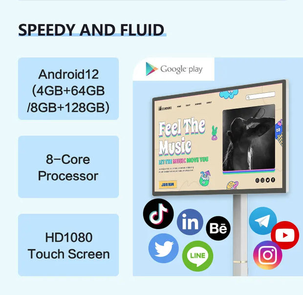 Standby me 22 24 27 32 inch Moving Smart portable Television Monitor Touch Screen Rolling Rechargeable Tv Stand On Wheels