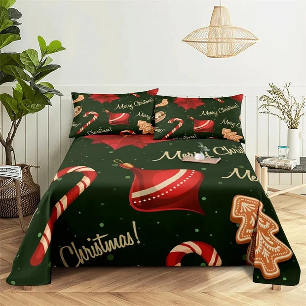 Christmas Fitted Sheet Set Cartoon Santa Claus Mattress Cover With Elastic Twin Full Queen King Size For Kids Boys Bed Linen