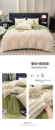 Rabbit Fleece Four-piece Set Milk Fleece Bed Sheet Quilt Cover Winter Thickened Flannel Fleece Double Single Bed Three-piece Set