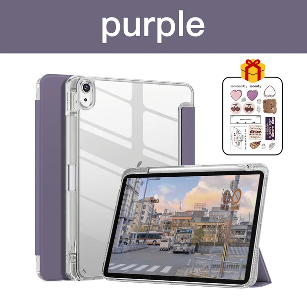 Case for iPad 7th 8th 9th 10.2 Cover Transparent with Pencil Holder Tablet Case for iPad Air 4 5 10.9 5th 6th 9.7 Pro 12.9 funda