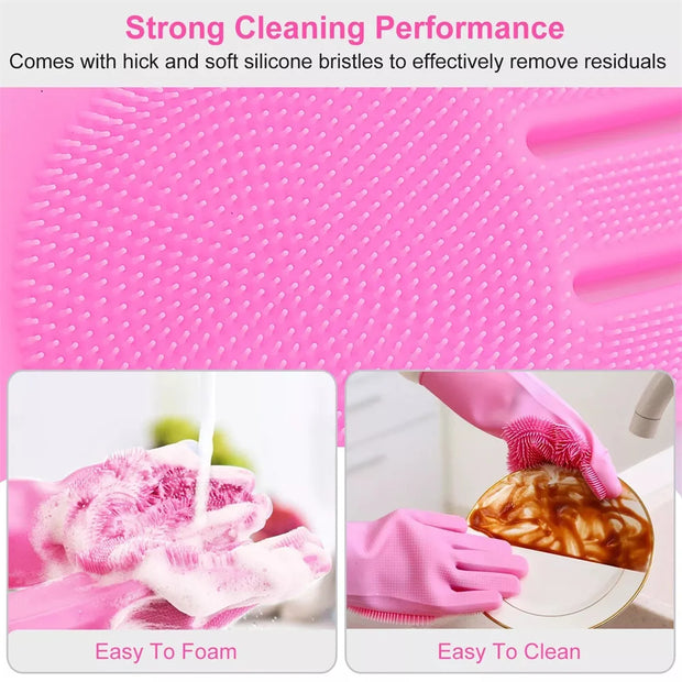 Dishwashing Cleaning Gloves Magic Silicone Rubber Dish Washing Gloves for Household Sponge Scrubber Kitchen Cleaning Tools