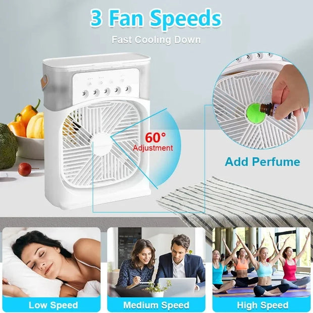 USB Elektrische Ventilator Airconditioners Draagbare Koelventilator LED Nachtlampje Water Mist Plezier 3 In 1 Luchtbevochtiger Voor Thuis