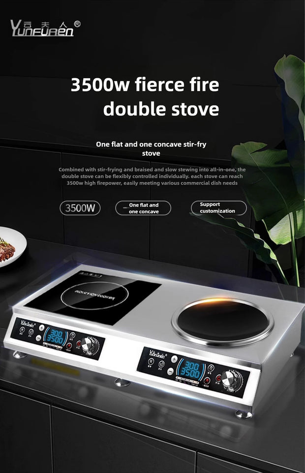 Concave Induction Cooker Electric Ceramic Stove Double Stove All-steel Desktop Commercial High-power 3500w Double-head Stove