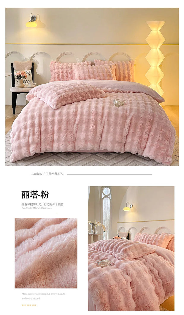 Rabbit Fleece Four-piece Set Milk Fleece Bed Sheet Quilt Cover Winter Thickened Flannel Fleece Double Single Bed Three-piece Set