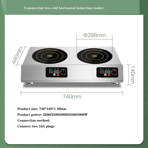 Commercial Induction Cooker Two-head High-power Claypot Stove 3500W Induction Cooker Double-head 2-eye Flat Induction Cooktop