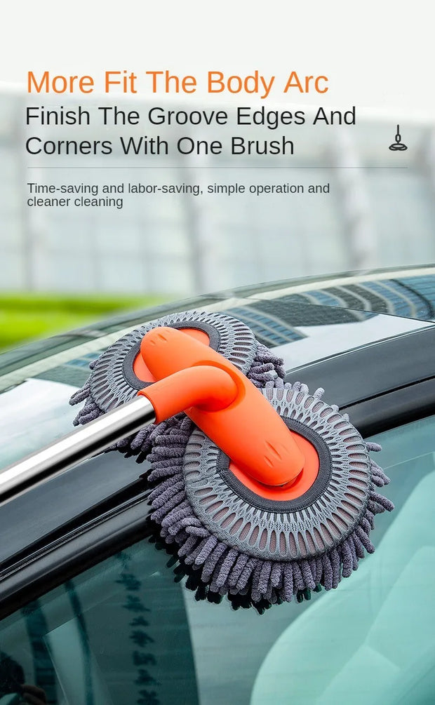 Rotating Double Brush Head Car Wash Mop Auto Supplies Three-Section Telescopic Mop Roof Window Cleaning Maintenance Accessories