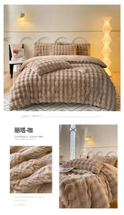 Rabbit Fleece Four-piece Set Milk Fleece Bed Sheet Quilt Cover Winter Thickened Flannel Fleece Double Single Bed Three-piece Set