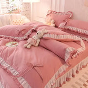 Cute Princess Style Pink Quilt Cover 4-piece Luxury Double Bed Bedding Four-piece Set Duvet Cover Bed Sheet Pillowcase