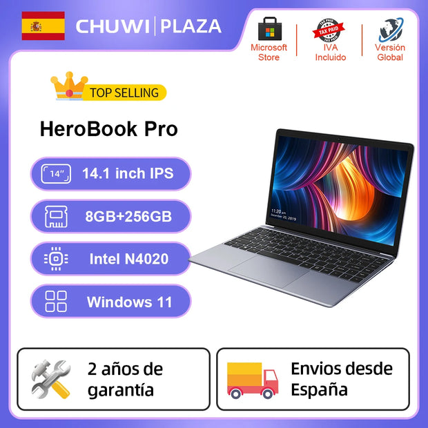 CHUWI 14,1 inch HeroBook Pro FHD-scherm Intel Celeron N4020 Dual Core UHD Graphics 600 GPU 8 GB RAM 256 GB SSD Windows 11-laptop