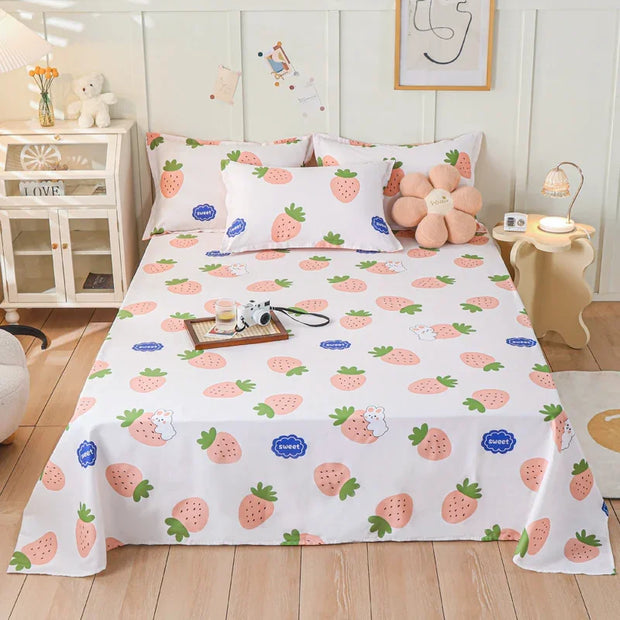 Kawaii Cartoon Pig Flat Sheet Twin Queen for Boy Girl Teen Room Decor Pink Bed Sheet Set 100% Cotton Bed Cover with 2 Pillowcase