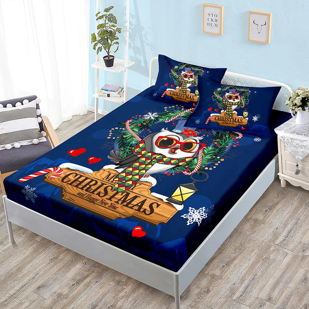 Christmas Fitted Sheet Set Cartoon Santa Claus Mattress Cover With Elastic Twin Full Queen King Size For Kids Boys Bed Linen