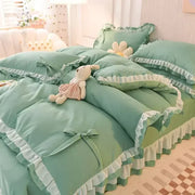 Cute Princess Style Pink Quilt Cover 4-piece Luxury Double Bed Bedding Four-piece Set Duvet Cover Bed Sheet Pillowcase