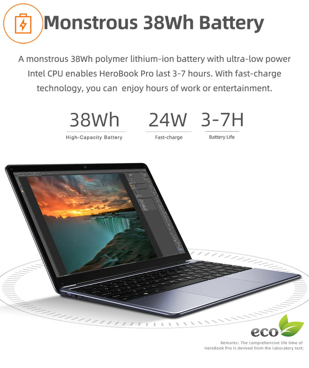 CHUWI 14,1 inch HeroBook Pro FHD-scherm Intel Celeron N4020 Dual Core UHD Graphics 600 GPU 8 GB RAM 256 GB SSD Windows 11-laptop