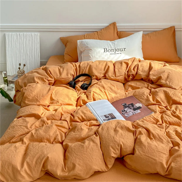 INS Style Bedding Comforter Cover Set with Pillowcase bed sheet Single Full Bed Linen Orange Duvet Cover Queen/King Double Bed