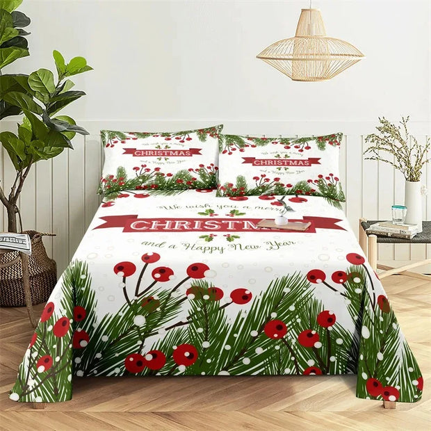 Christmas Fitted Sheet Set Cartoon Santa Claus Mattress Cover With Elastic Twin Full Queen King Size For Kids Boys Bed Linen