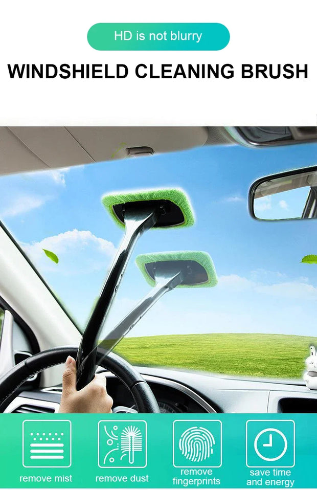 Car Window Cleaner Brush Kit Microfiber Windshield Cleaning Tool Auto Interior Glass Wash Wiper Long Handle Reusable Cloth Pad