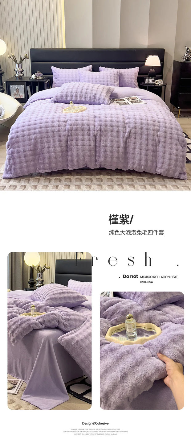 Rabbit Fleece Four-piece Set Milk Fleece Bed Sheet Quilt Cover Winter Thickened Flannel Fleece Double Single Bed Three-piece Set