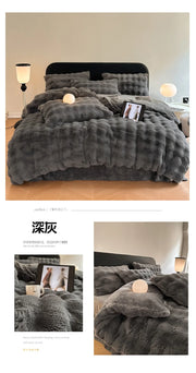 Rabbit Fleece Four-piece Set Milk Fleece Bed Sheet Quilt Cover Winter Thickened Flannel Fleece Double Single Bed Three-piece Set