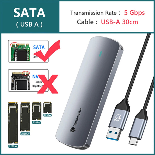 Yottamaster M.2 NGFF NVMe SSD Enclosure M2 SATA External Case Hard Drive Disk Cover USB 3.0 HD Storage Box House for PC Laptop