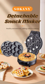 Sokany Hot Sale Automatic Non-stick Sandwich Maker Detachable 3 in 1 Waffle Donut Maker Cartoon Cake Maker