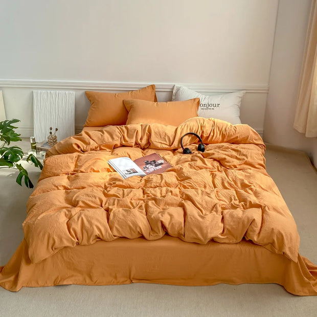 INS Style Bedding Comforter Cover Set with Pillowcase bed sheet Single Full Bed Linen Orange Duvet Cover Queen/King Double Bed